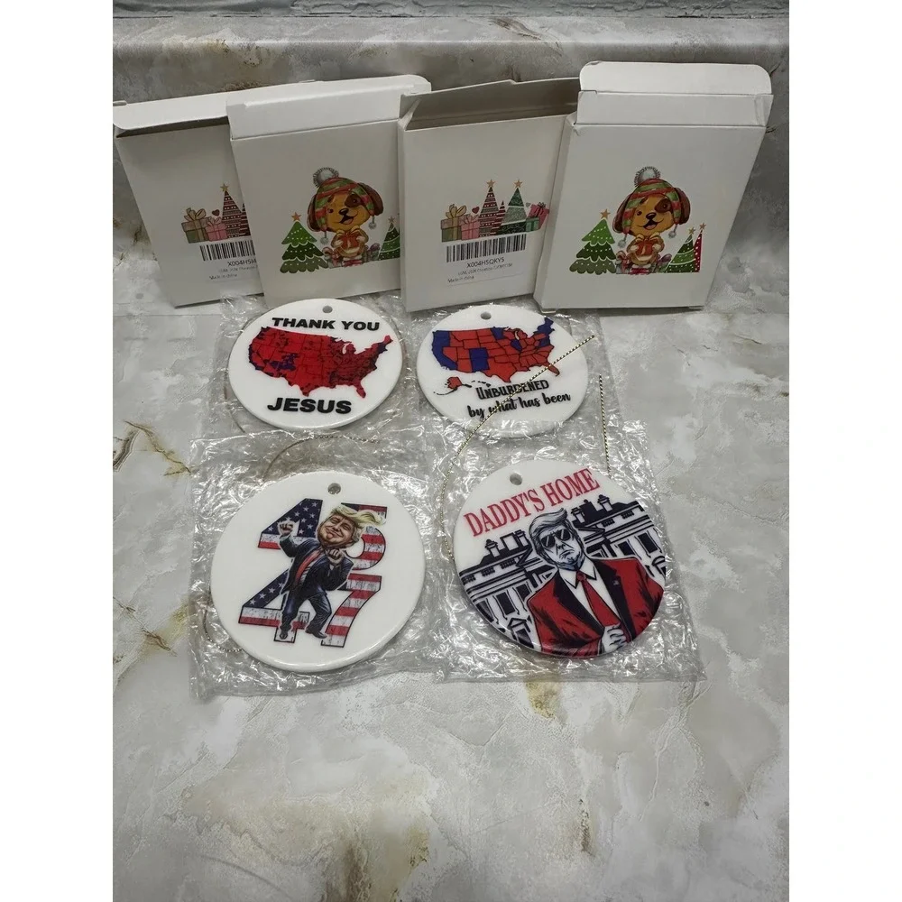 Donald Trump 47 and Daddys‎ Home Christmas Ornament Set with Boxes